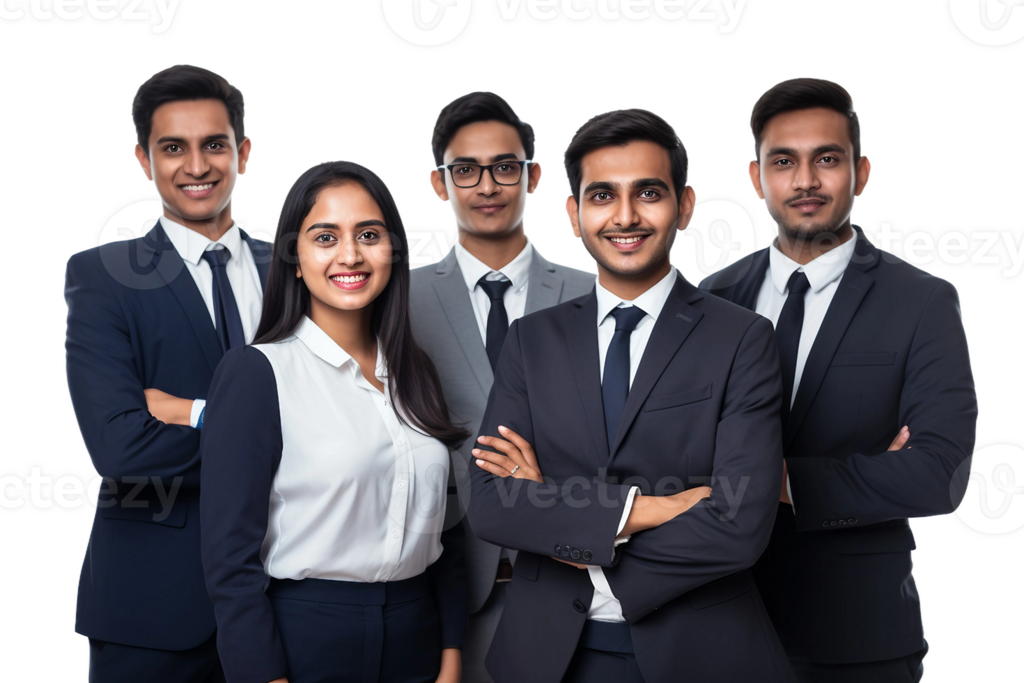 AI generated Happy Indian Business Team Standing, Arms Crossed Isolated on Transparent Background. png