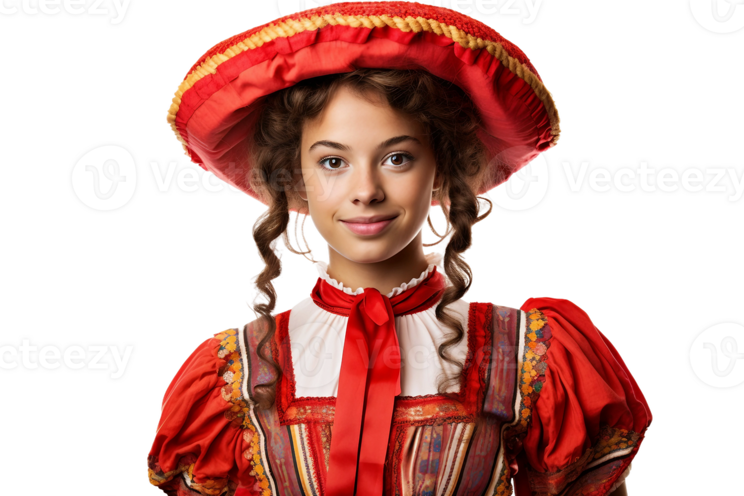 AI generated South American Girl in Traditional Folk Costume on Transparent Background. png