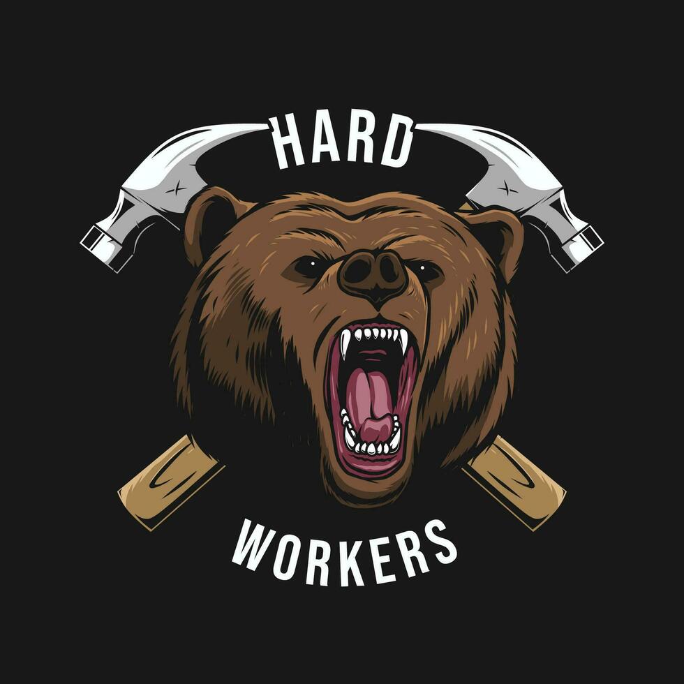 Bear head with hammer mascot design vector