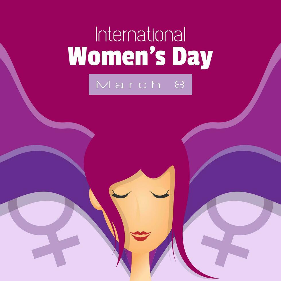 International Women's Day poster with a long haired woman closing her eyes vector