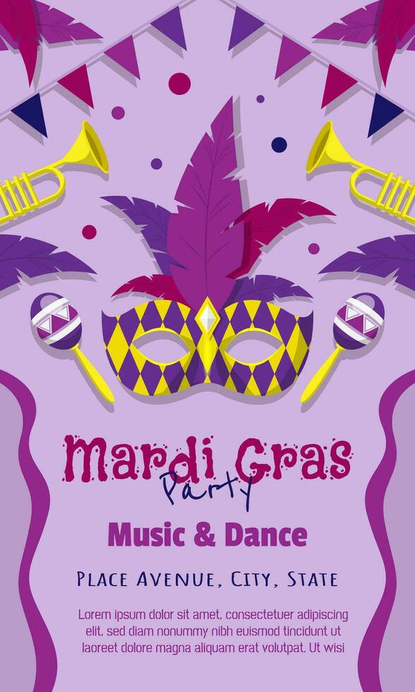 Mardi Gras invitation for party events vector