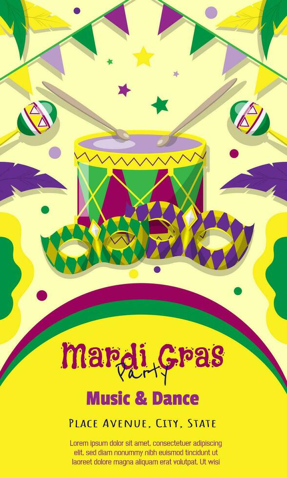 Mardi Gras invitation for party events vector