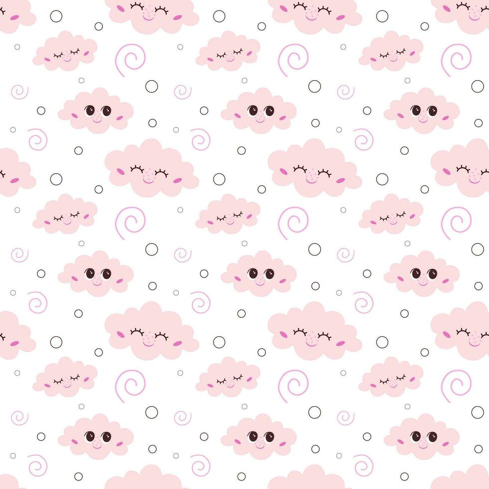 Cute magic sky clouds seamless pattern and fairy tale objects, fantasy characters. Fabulous background for children's textiles, wallpapers, cute cloud, sleep and dreams. vector