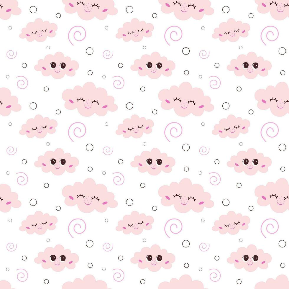 linda magia cielo nubes sin costura modelo y hada cuento objetos, fantasía caracteres. fabuloso antecedentes para para niños textiles, fondos de pantalla, linda nube, dormir y Sueños. vector