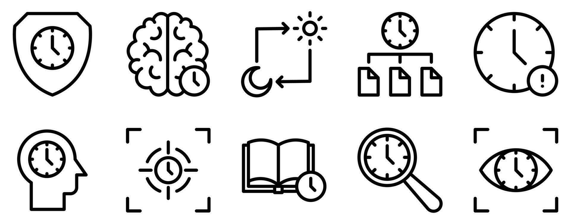 time management line style icon set collection vector