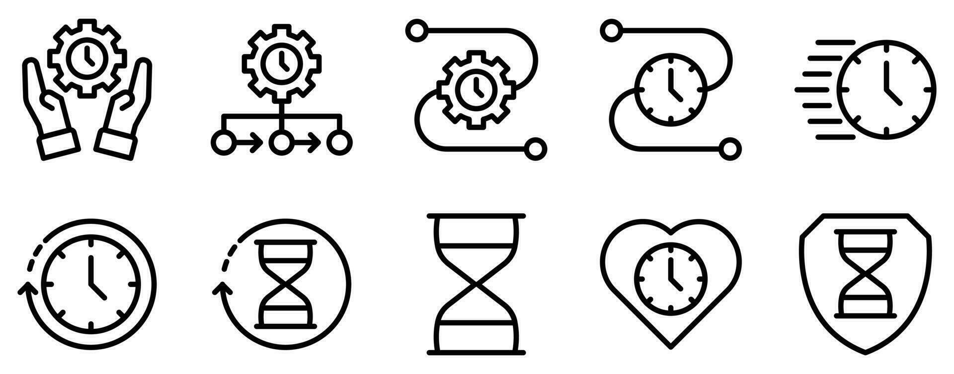 time management line style icon set collection vector