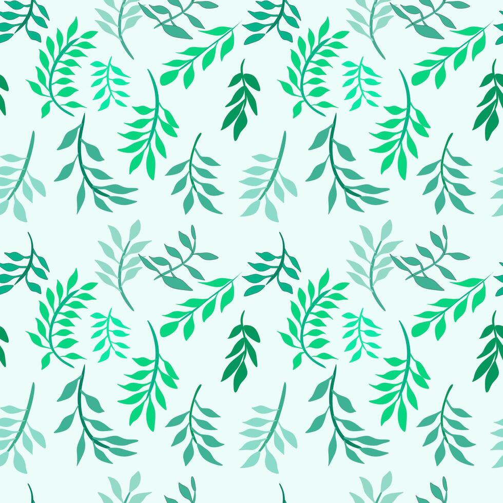 Leaves Pattern Seamless Hand Drawn Green Emerald Color vector