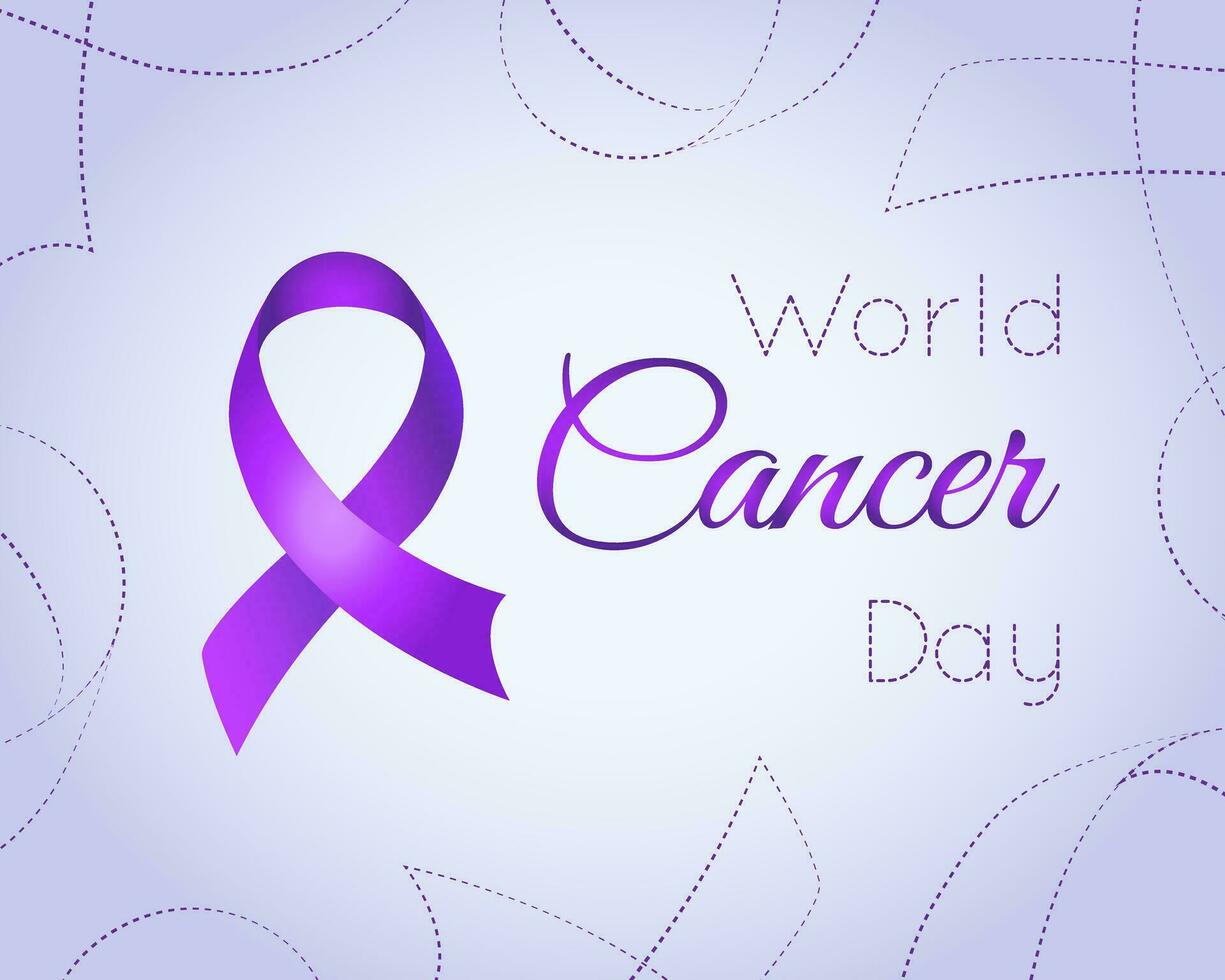 World Cancer Day concept. Realistic purple Ribbon on light lavender background. vector
