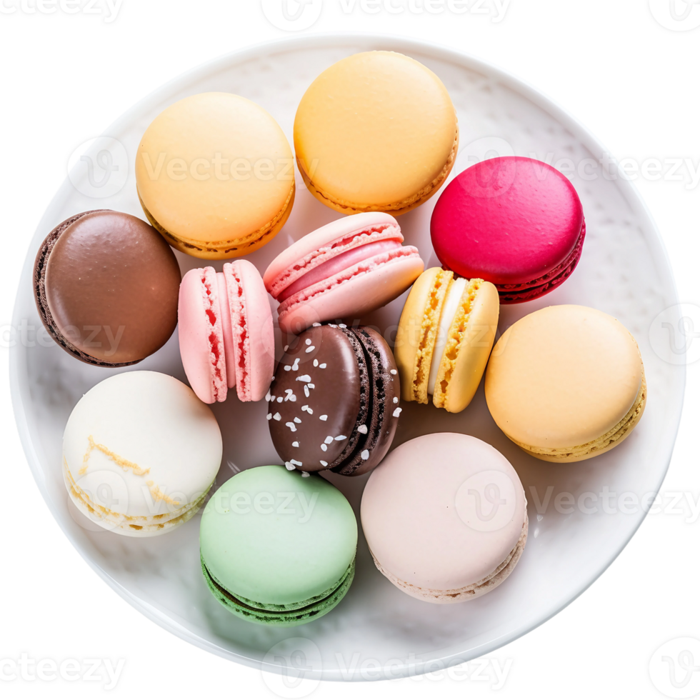 AI generated Delightful Assortment of Macarons on Transparent Background. png