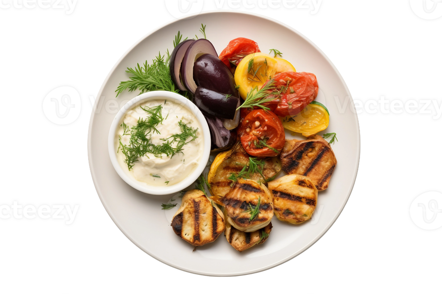 AI generated Mediterranean Meze on a White Plate on Transparent background. png