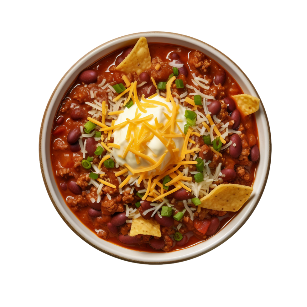 AI generated A Hearty Bowl of Chili with Beans and Shredded Cheese on Transparent Background. png