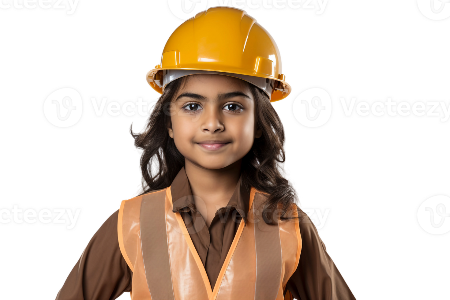 AI generated Indian Girl in Construction Worker Costume on Transparent Background. png