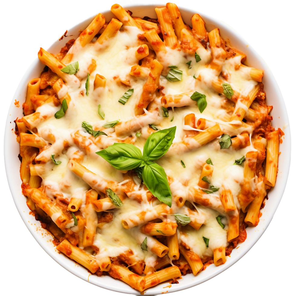 AI generated Baked Ziti Dish Layered Pasta and Cheese on Transparent Background. png