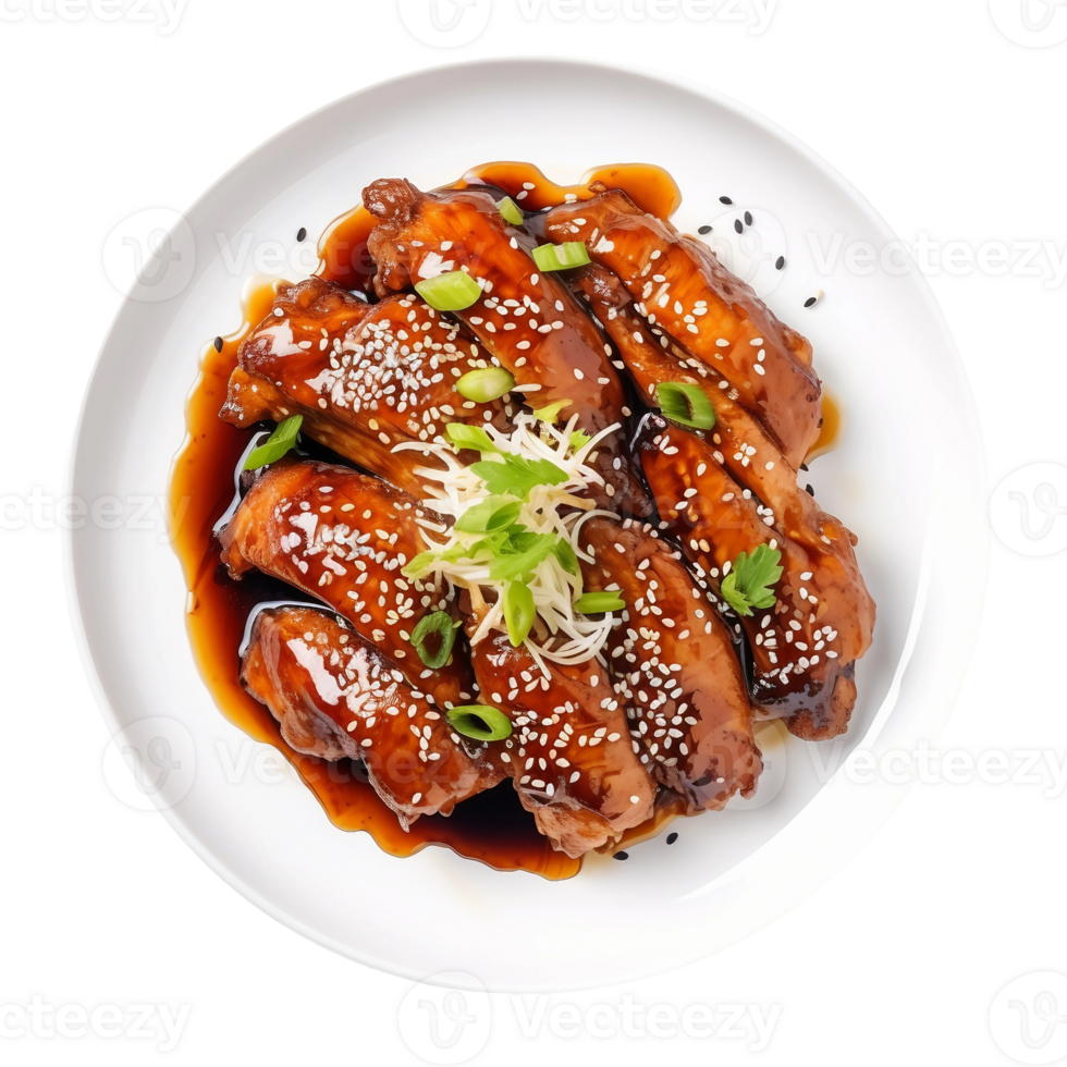 AI generated Chicken Teriyaki on a White Plate on Transparent Background. png