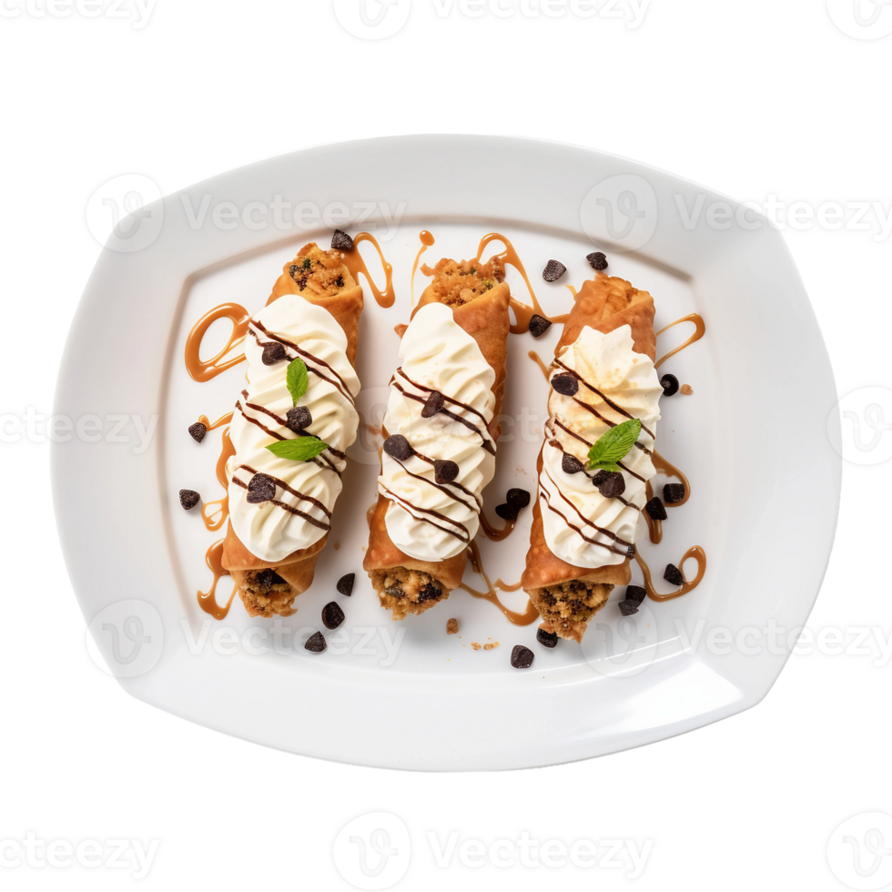 ai generiert verlockend Trio Dessert Cannoli auf transparent Hintergrund. png