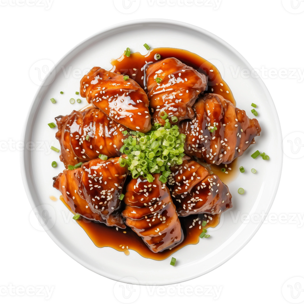 AI generated Chicken Teriyaki on a White Plate on Transparent Background. png