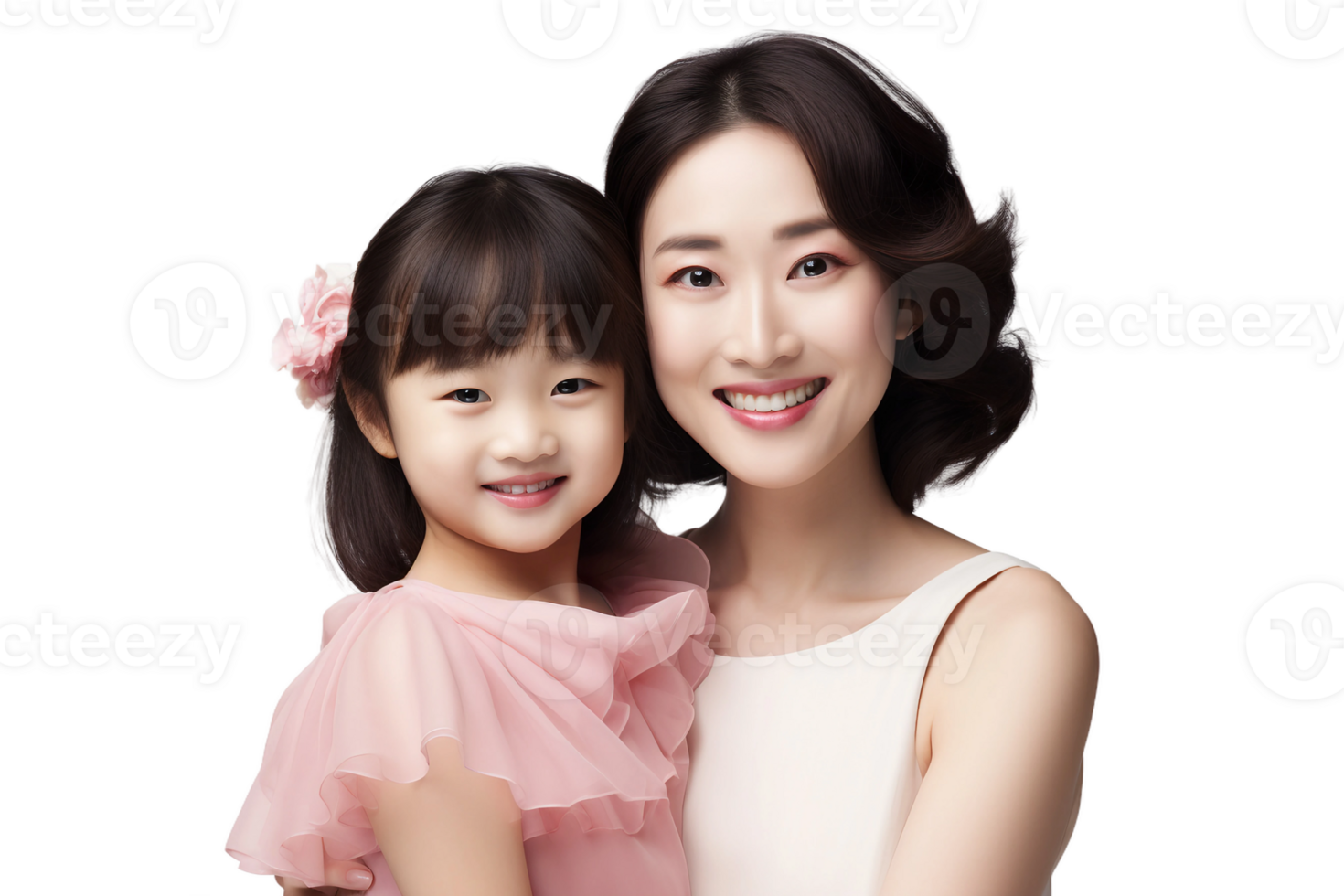 AI generated Happy Mother and Daughter on Transparent Background. png