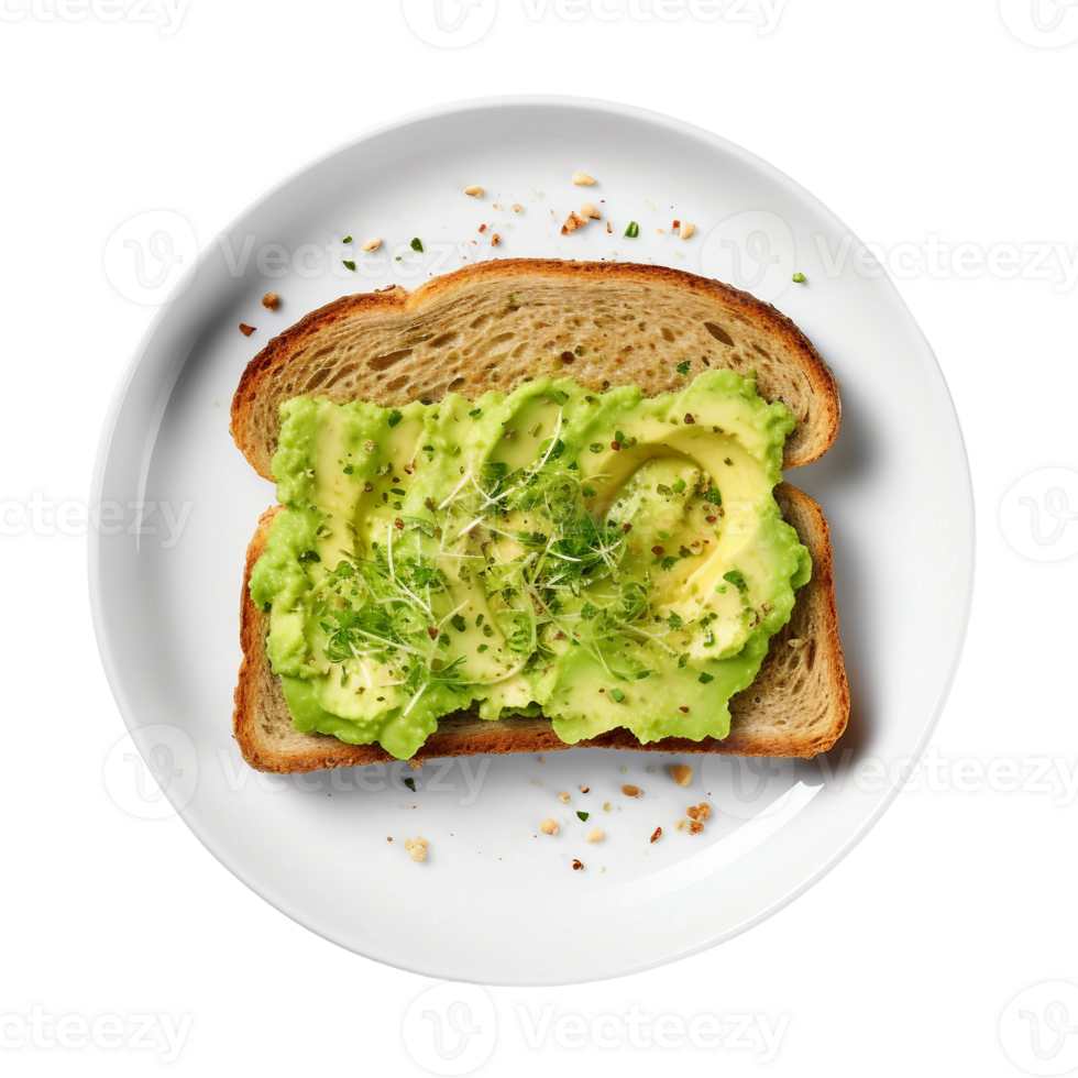 AI generated Avocado toast on a white plate on Transparent Background. png