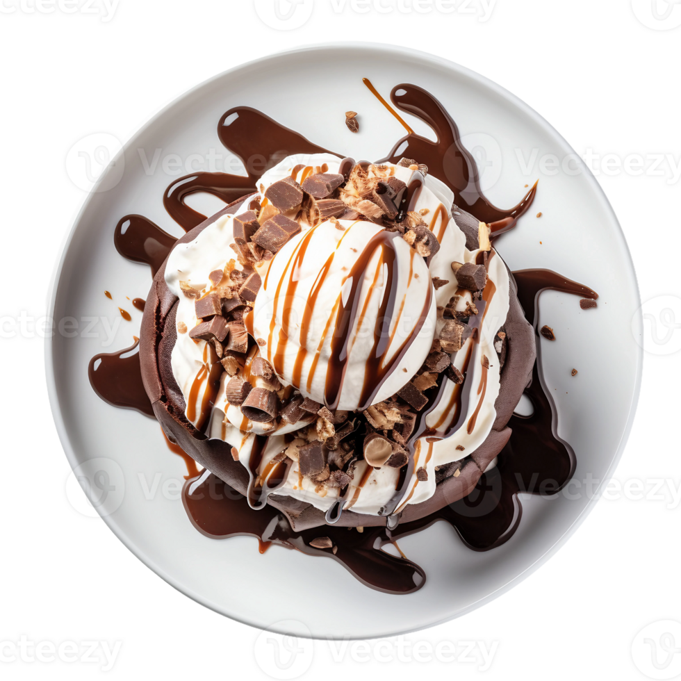 AI generated Decadent Brownie Sundae with Whipped Cream on Transparent Background. png