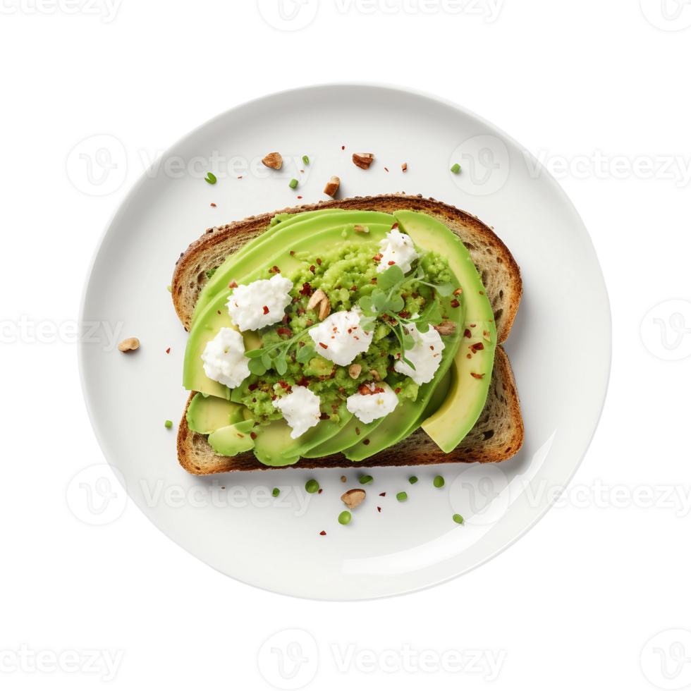 AI generated Avocado toast on a white plate on Transparent Background. png