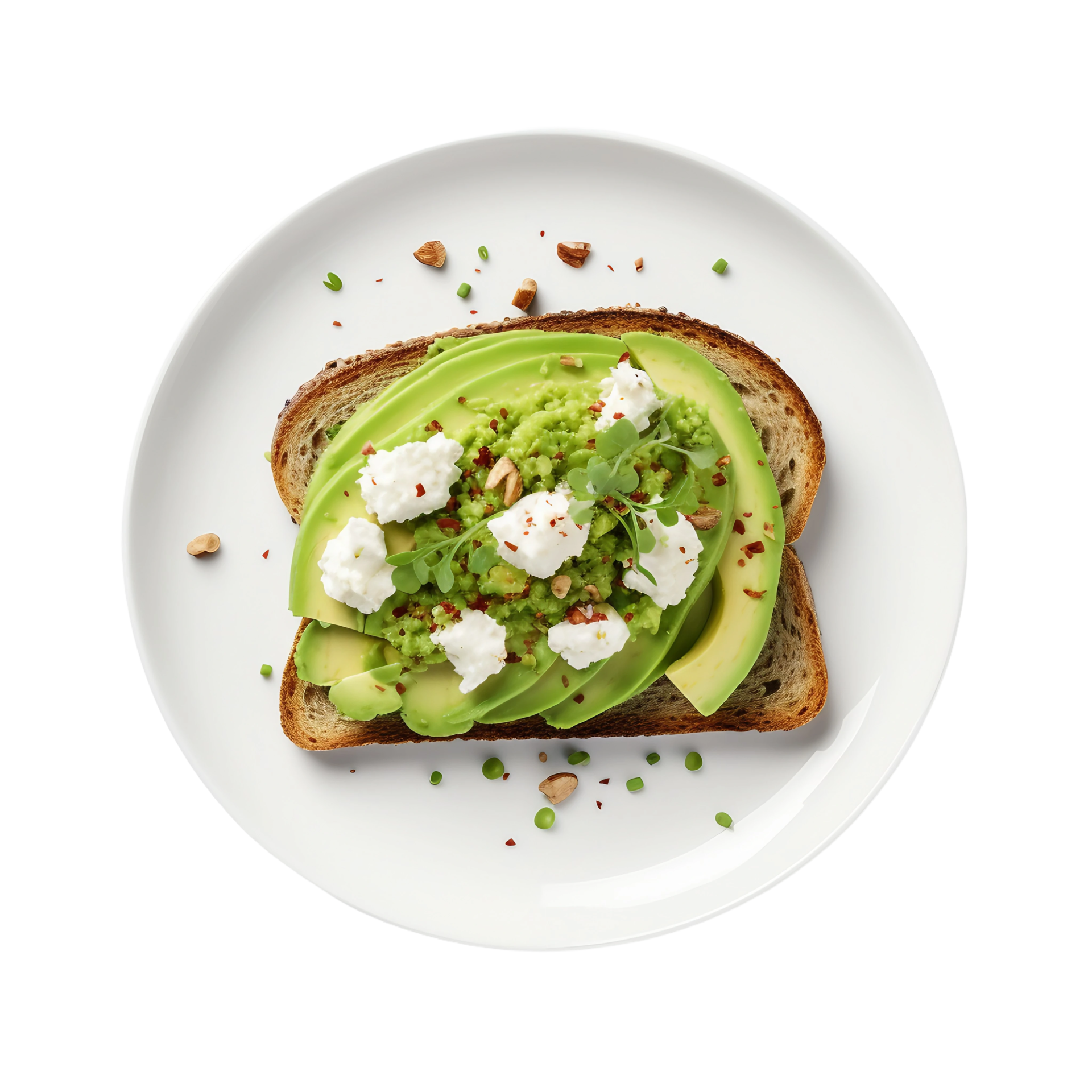 AI generated Avocado toast on a white plate on Transparent Background