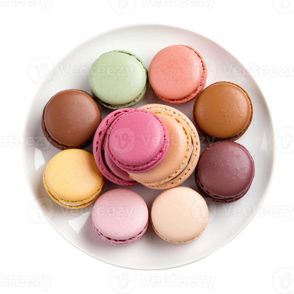 AI generated Delightful Assortment of Macarons on Transparent Background. png