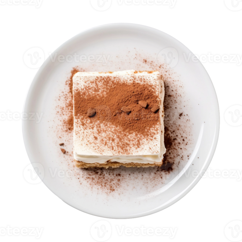 AI generated Tiramisu on a White Plate on Transparent Background. png