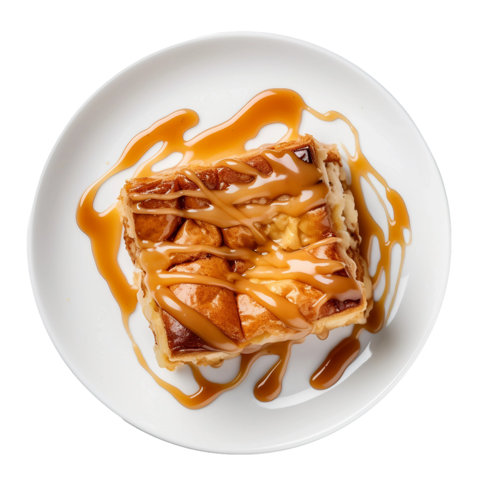 AI generated Bread Pudding with Caramel Drizzle on Transparent Background. png
