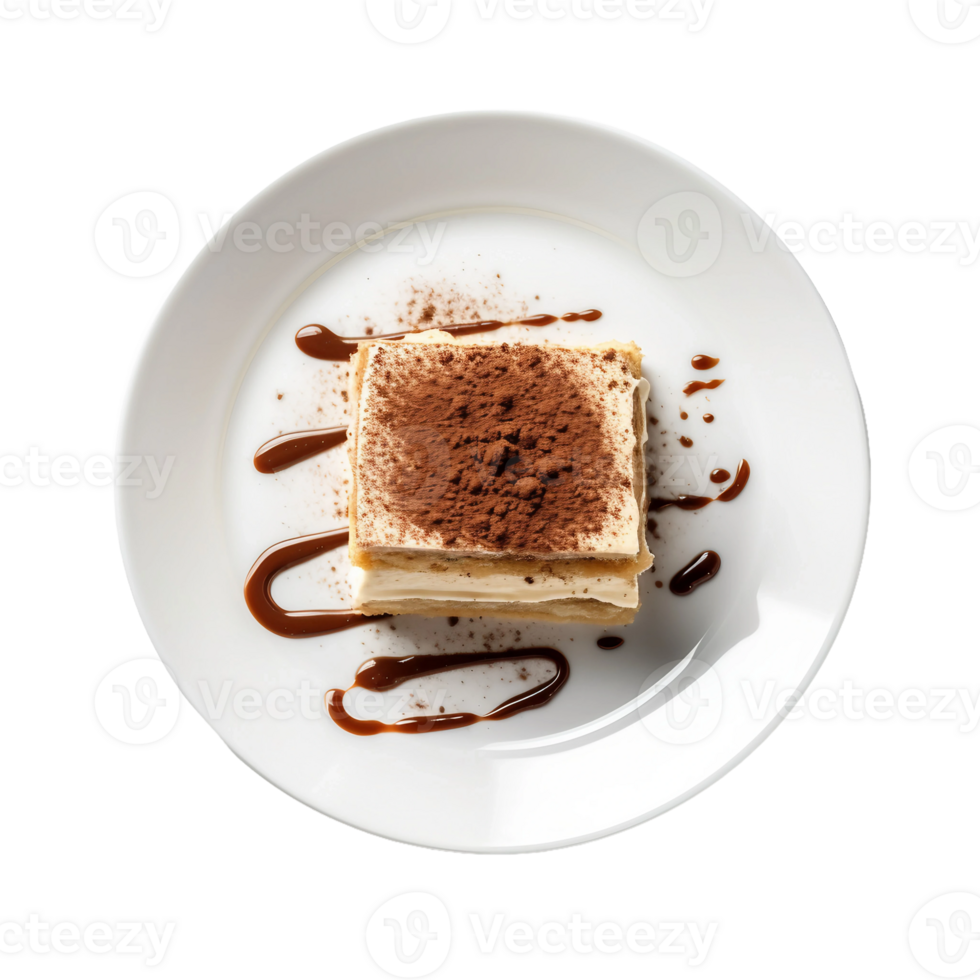 AI generated Tiramisu on a White Plate on Transparent Background. png