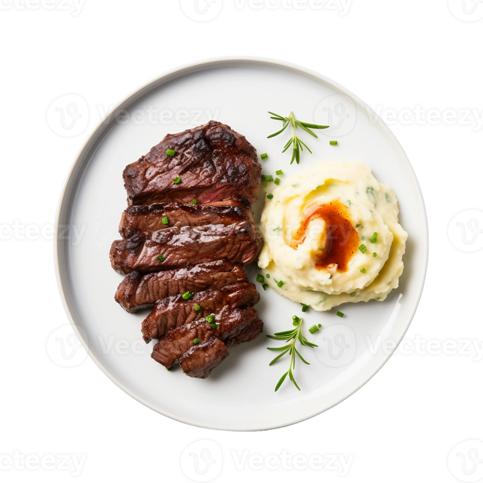 AI generated Grilled Steak with a Side of Mashed Potatoes on Transparent Background. png