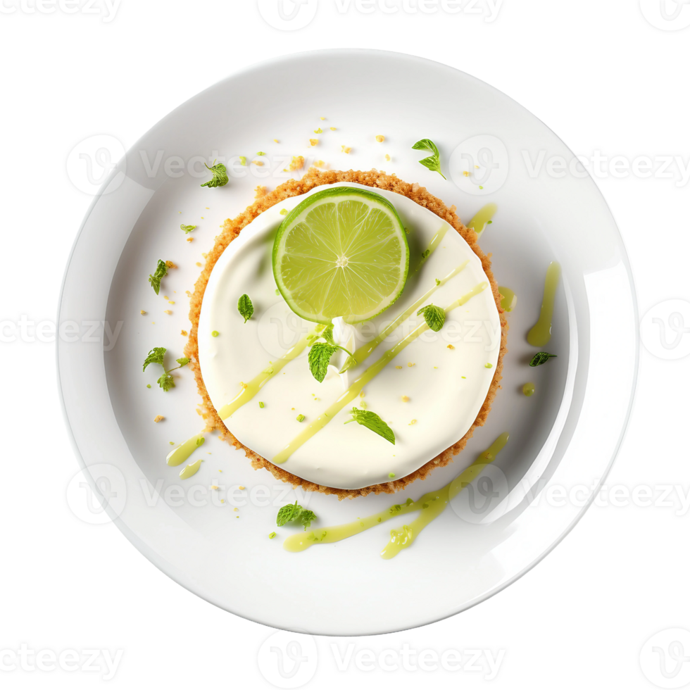 AI generated Key Lime Pie on a White Plate on Transparent Background. png