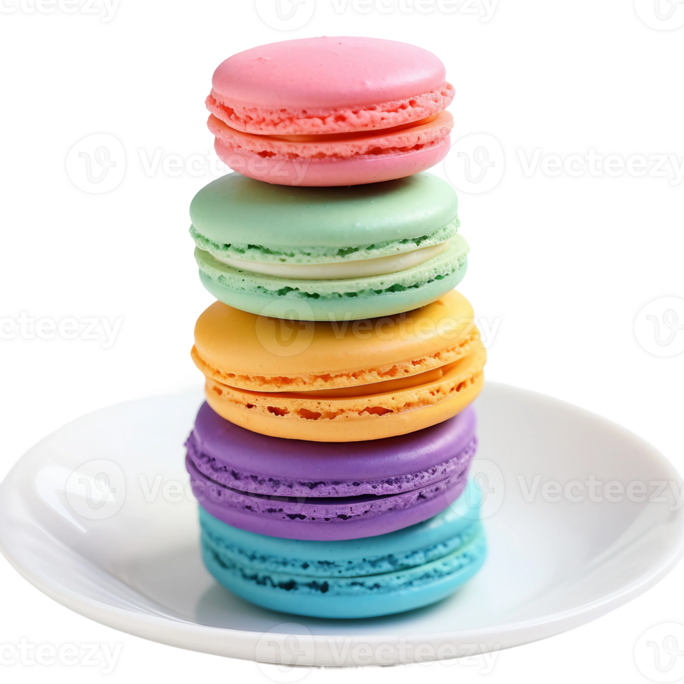 AI generated Rainbow-Colored Macaron Tower on Transparent Background. png