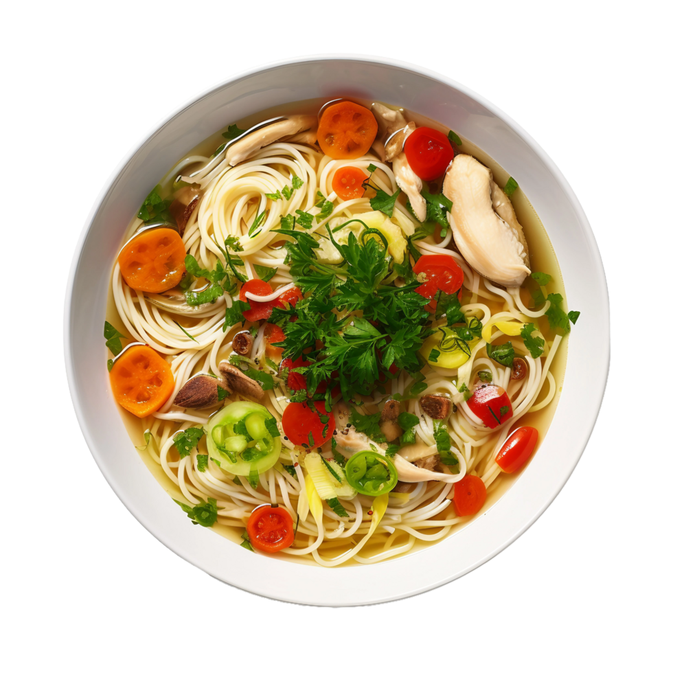 AI generated A Hearty Bowl of Chicken and Vegetable Noodle Soup on Transparent Background. png