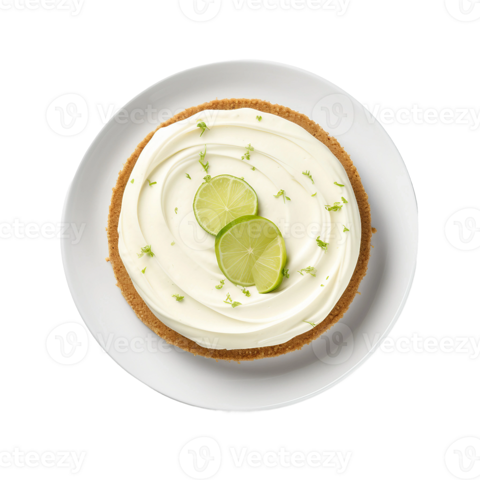 AI generated Key Lime Pie on a White Plate on Transparent Background. png