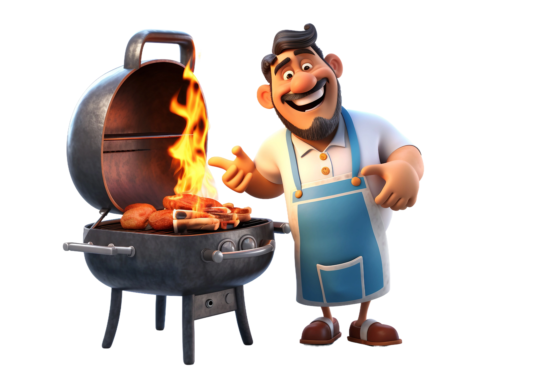 ai-generated-middle-aged-male-3d-cartoon-character-cooking-barbecue