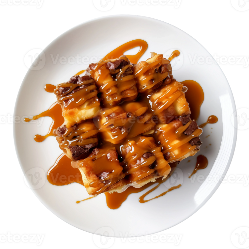 AI generated Bread Pudding with Caramel Drizzle on Transparent Background. png