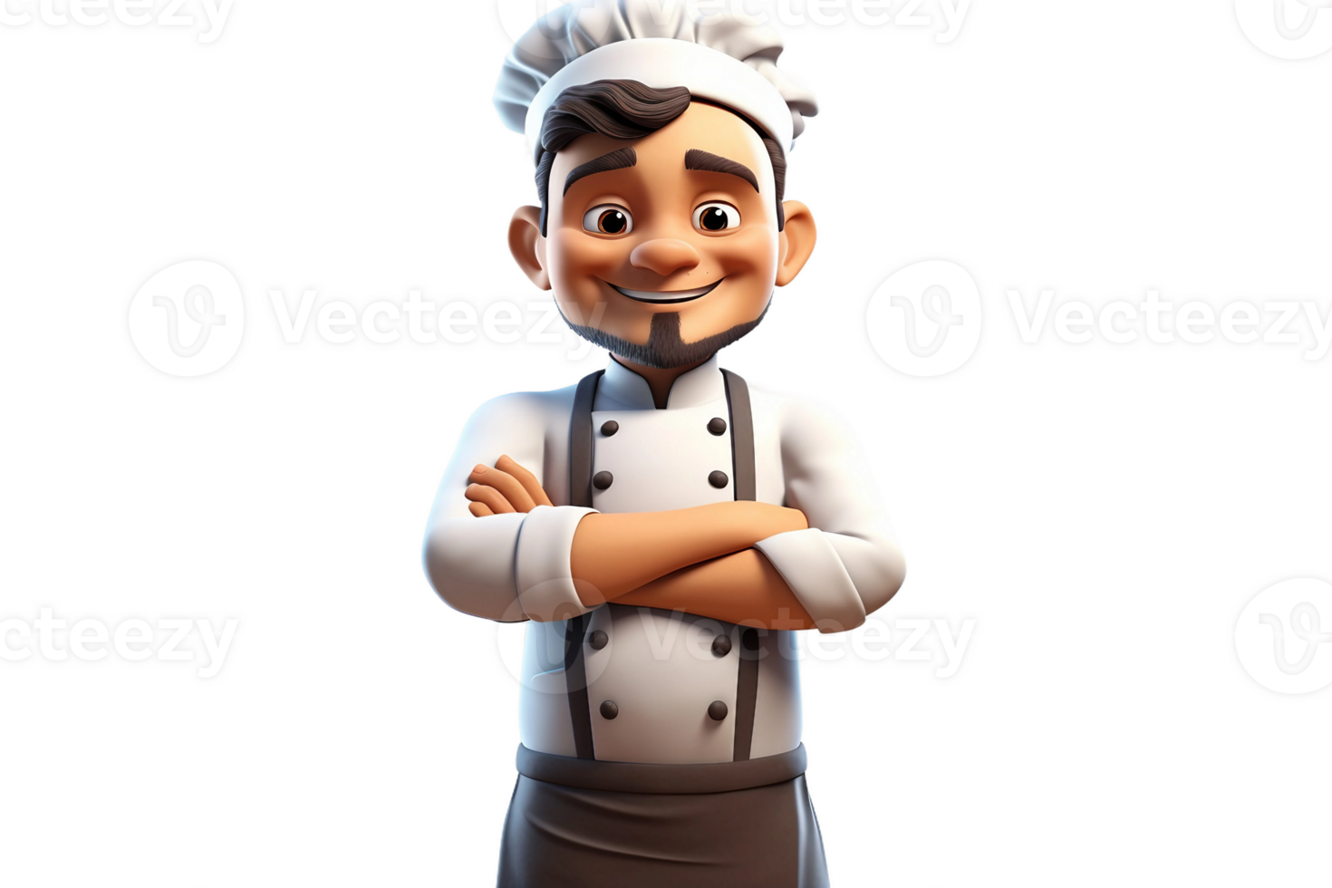 AI generated 3D Cartoon Character Male Chef with Crossed Arms and Chef's Hat Isolated on Transparent Background. png