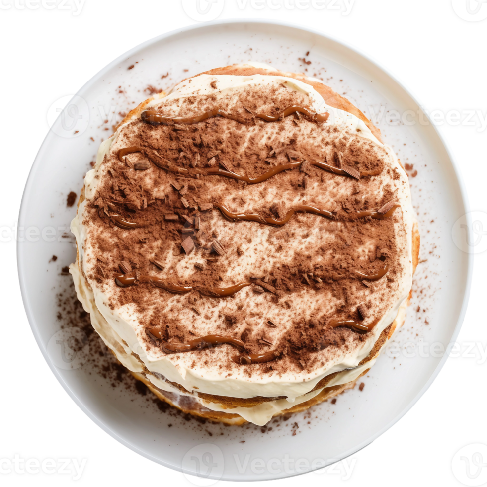AI generated Tiramisu Cake on a White Plate on Transparent Background. png