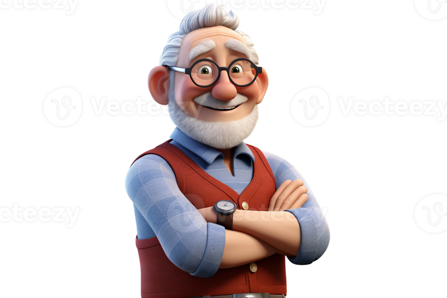 AI generated 3D Cartoon Elderly Character Isolated on Transparent Background. png