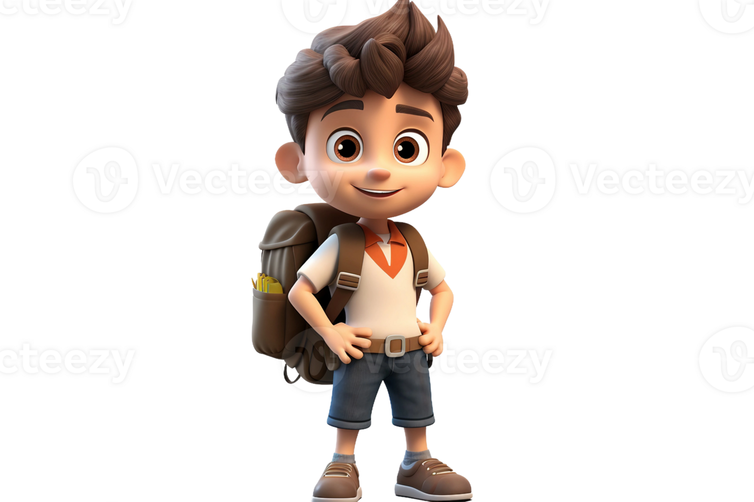 AI generated 3D Cartoon Child Character Wearing a Backpack Isolated on Transparent Background. png