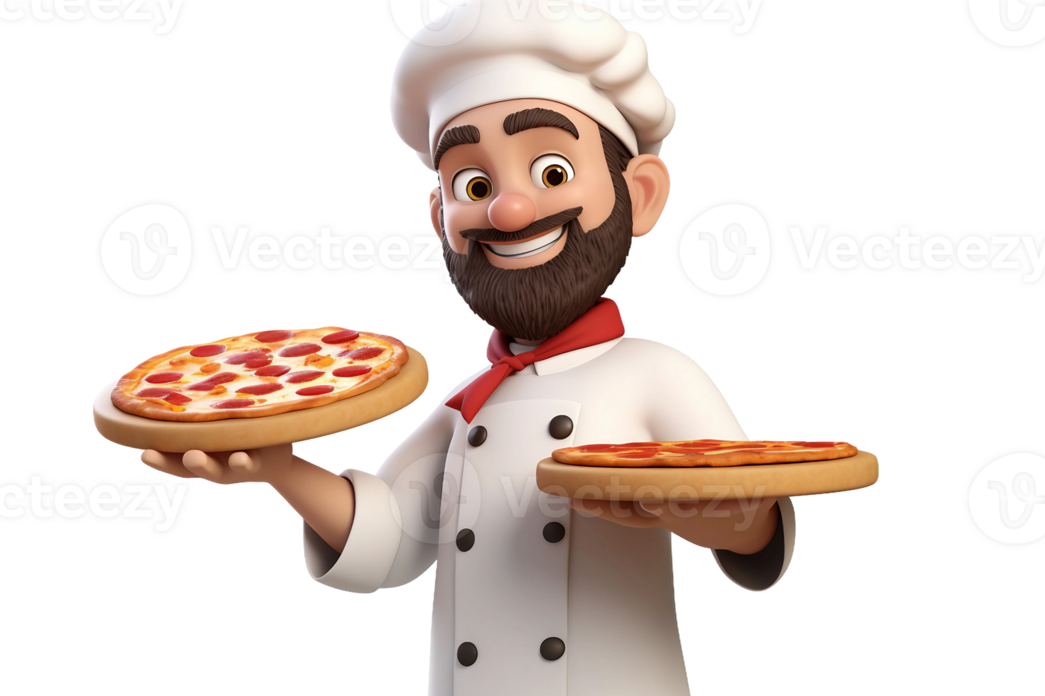 AI generated 3D Cartoon Character A Male Chef Holding a Pizza Isolated on Transparent Background. png