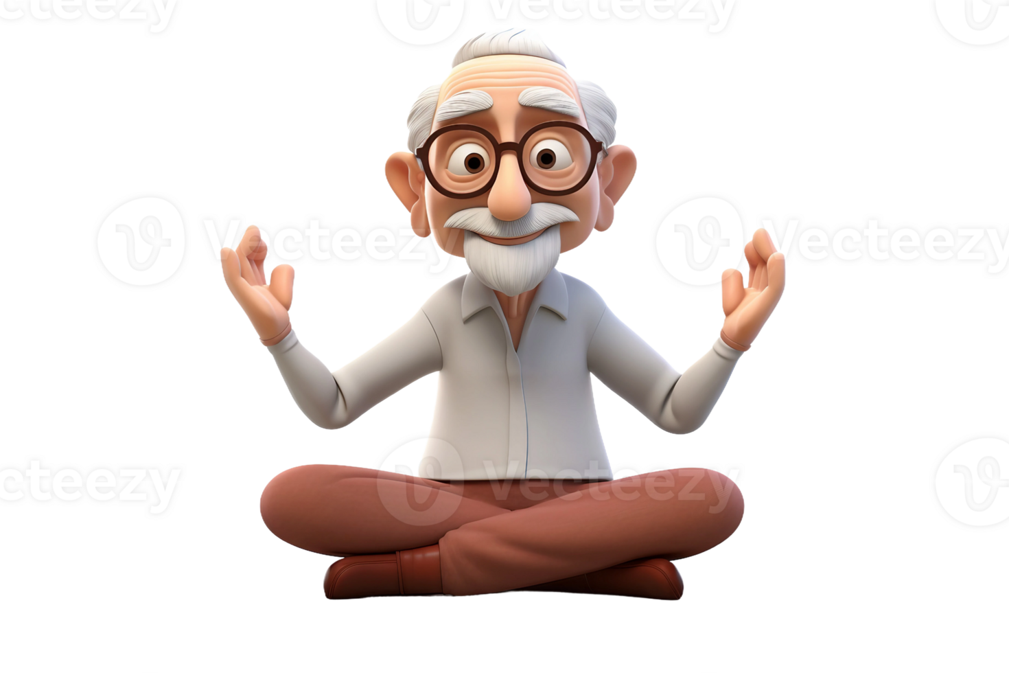 AI generated 3D Cartoon Senior Character Practices Yoga Isolated on Transparent Background. png