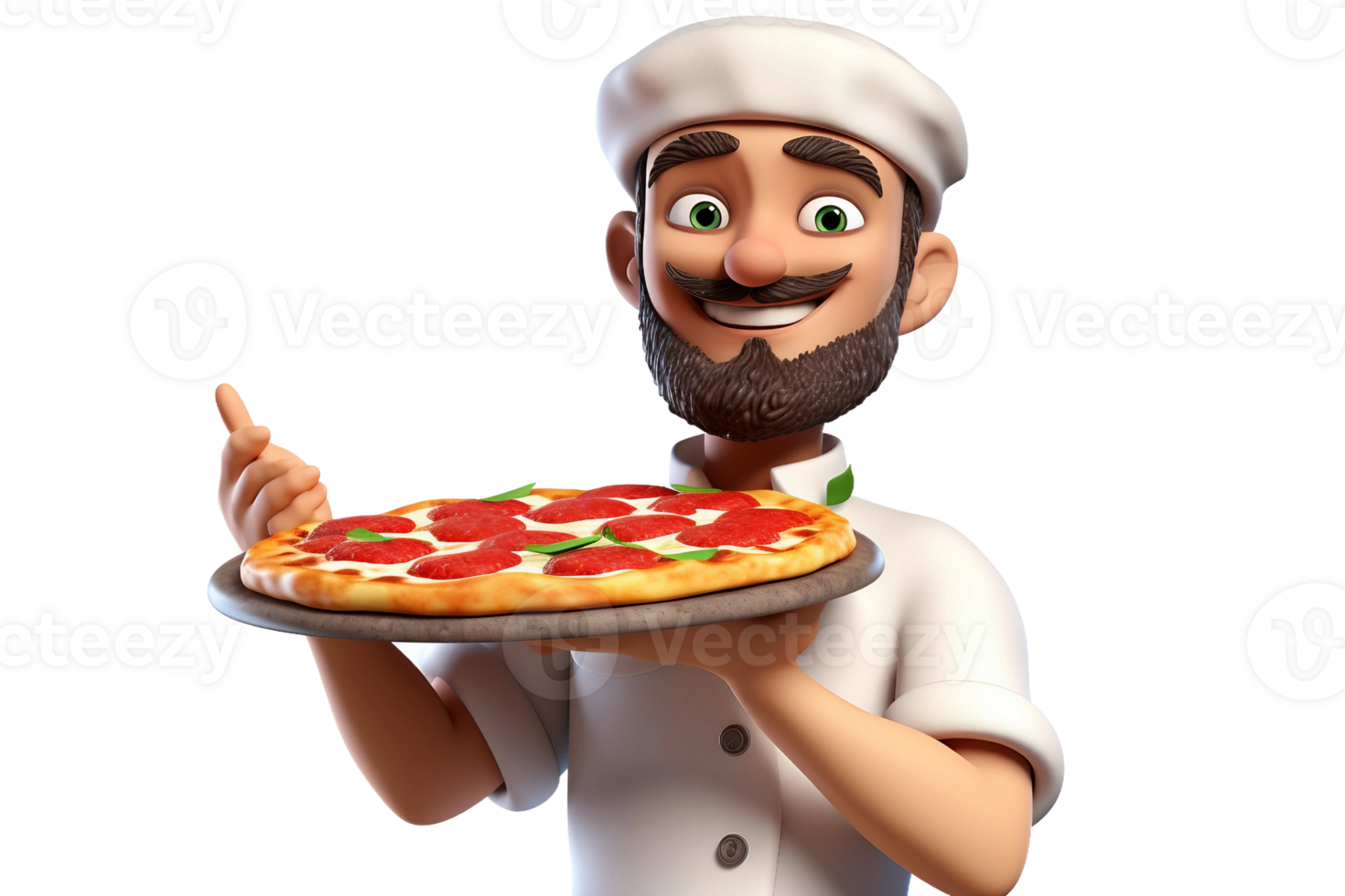 AI generated 3D Cartoon Character A Male Chef Holding a Pizza Isolated on Transparent Background. png