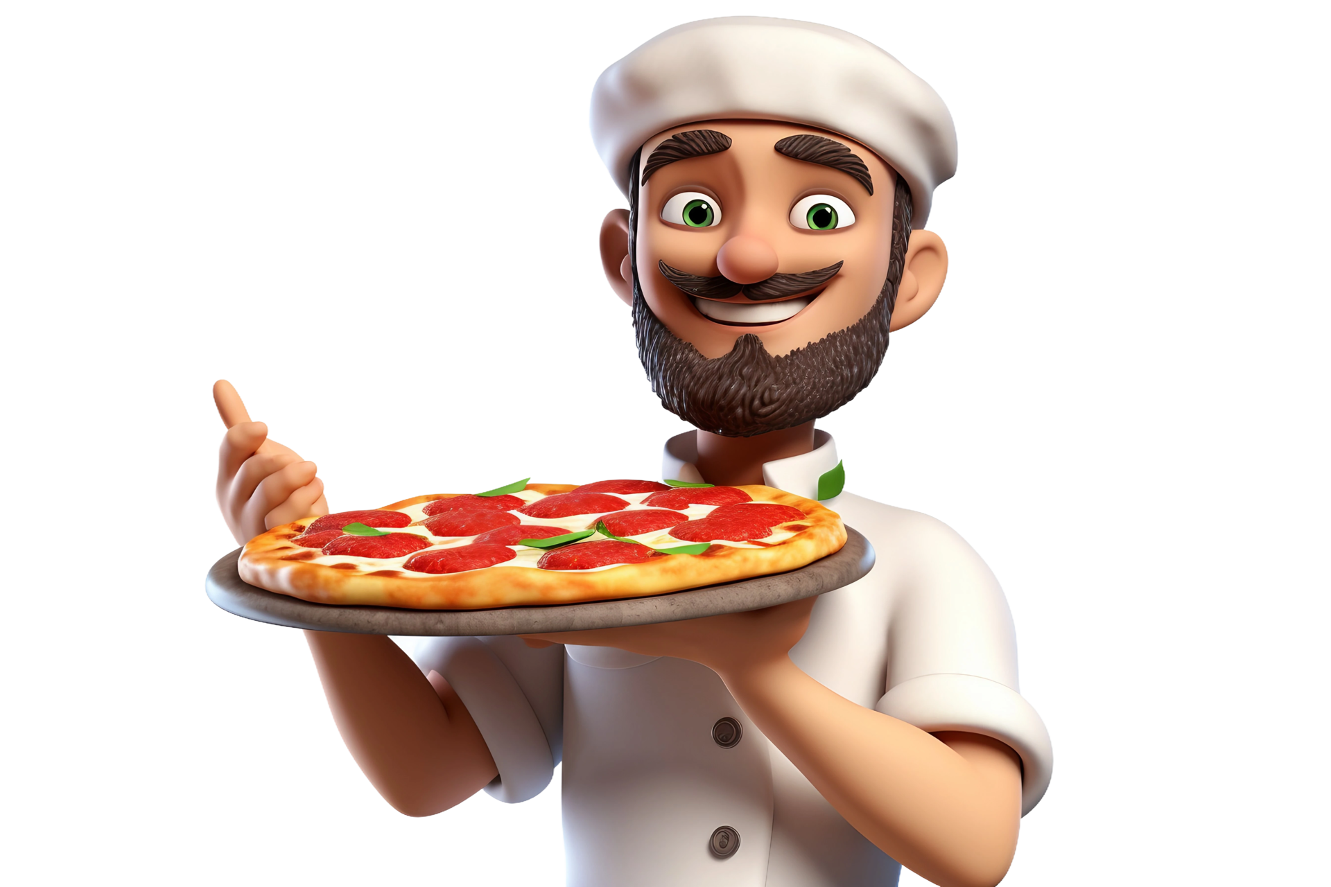 AI generated 3D Cartoon Character A Male Chef Holding a Pizza Isolated