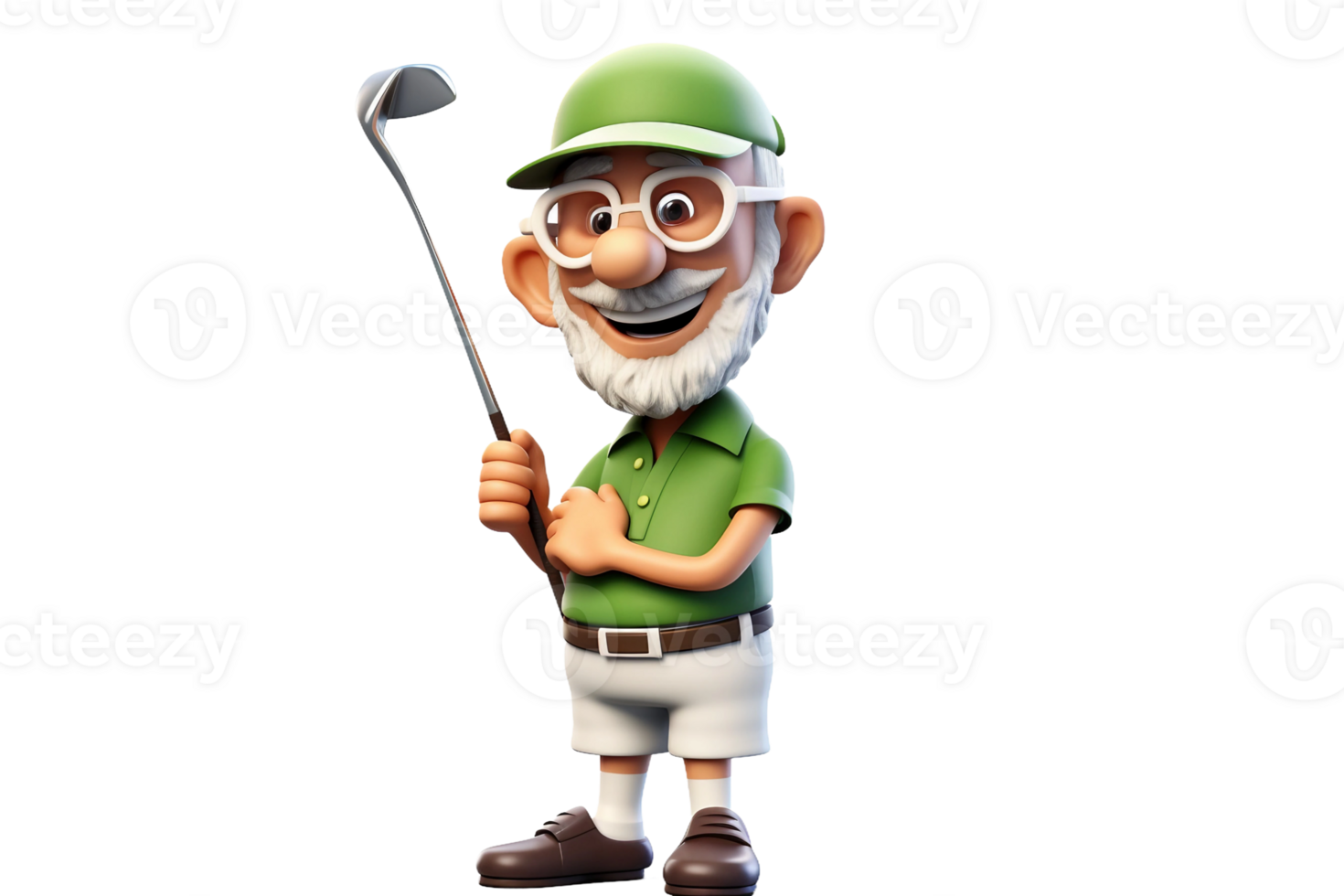 AI generated 3D Cartoon Senior Golfer Enjoying a Game Isolated on Transparent Background. png