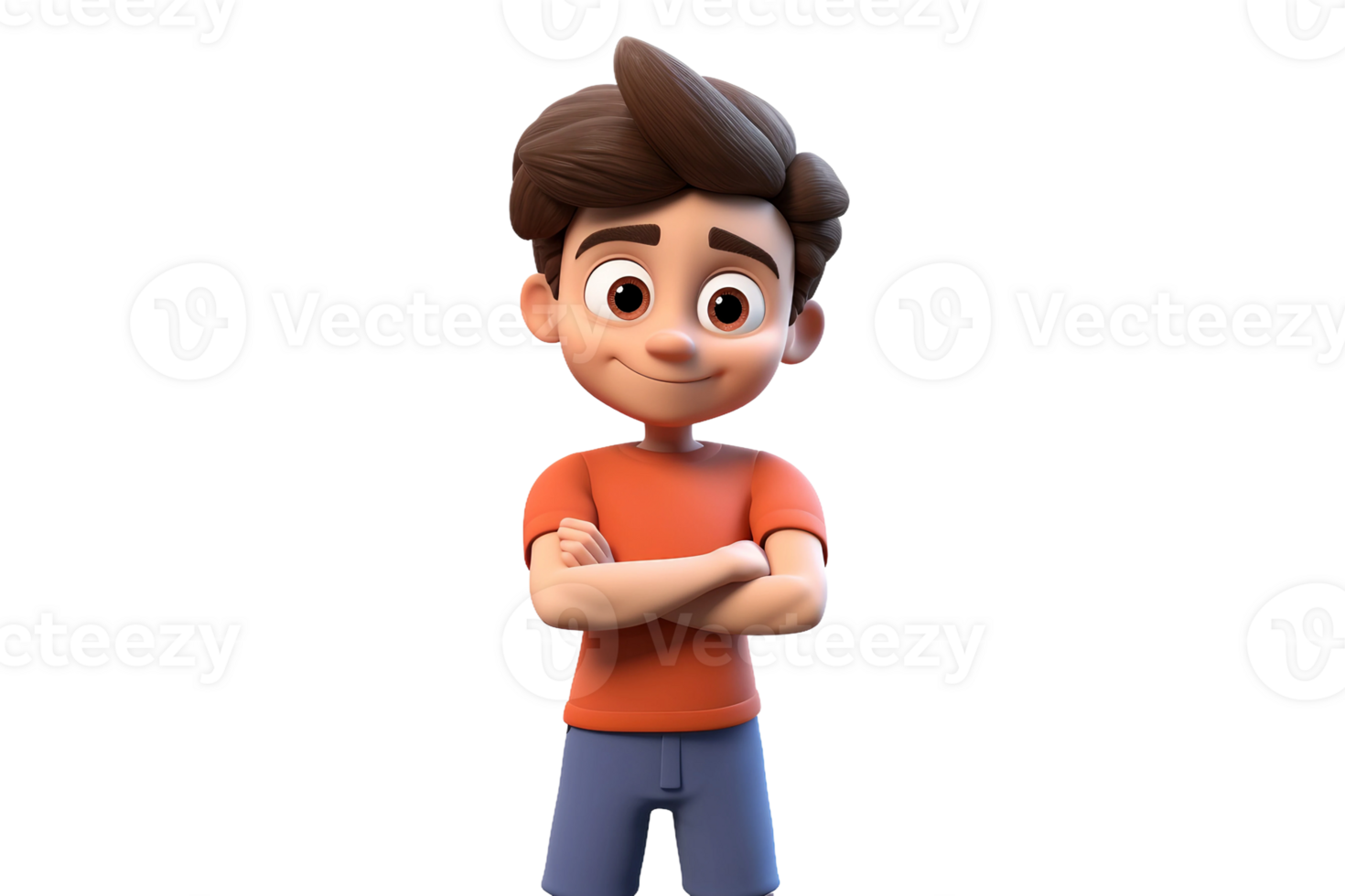 AI generated 3D Cartoon Child Character Posing with Crossed Arms Isolated on Transparent Background. png