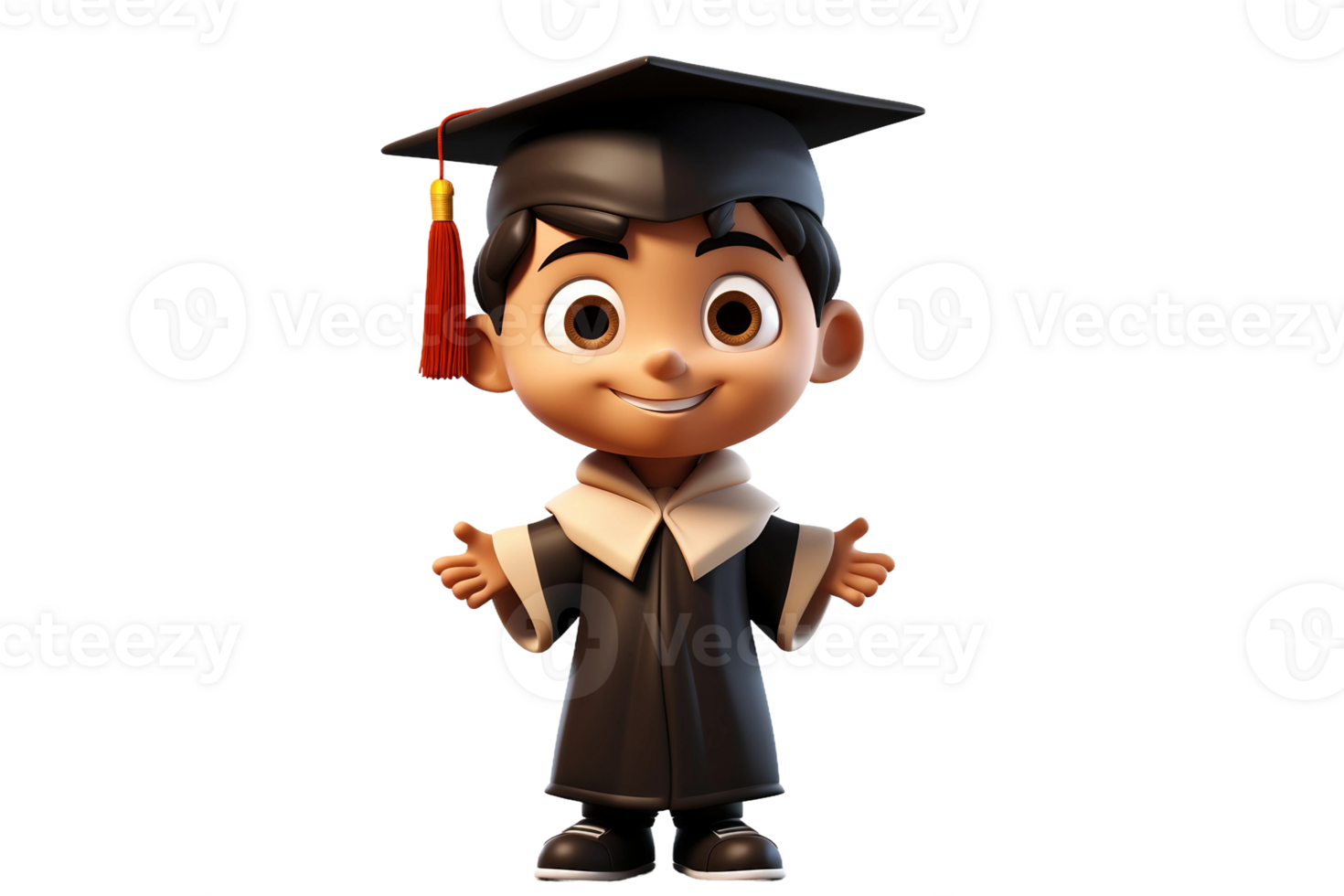 AI generated 3D Cartoon Child Character in a Graduation Cap, Isolated on Transparent Background. png