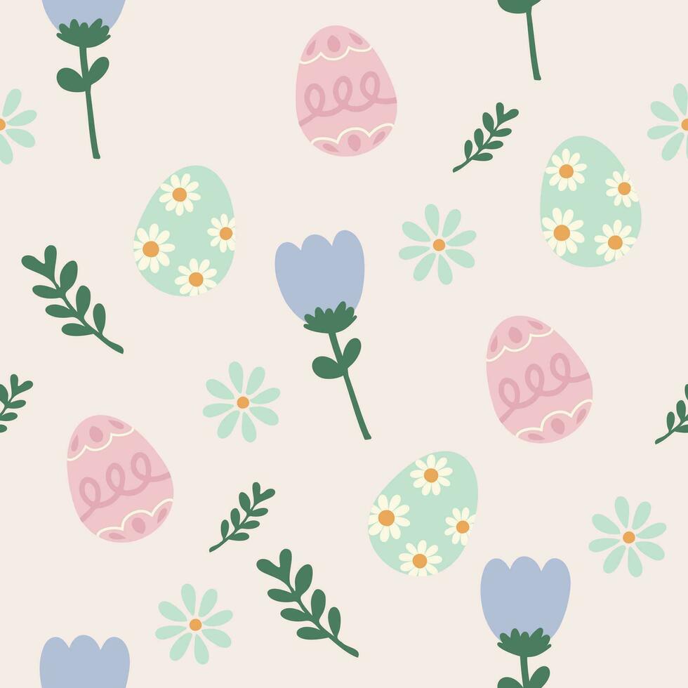 Hand drawn seamless pattern vector illustration of cute easter eggs elements in pastel colour. For wallpaper, texture, background, gift wrap, print, background, textile, card