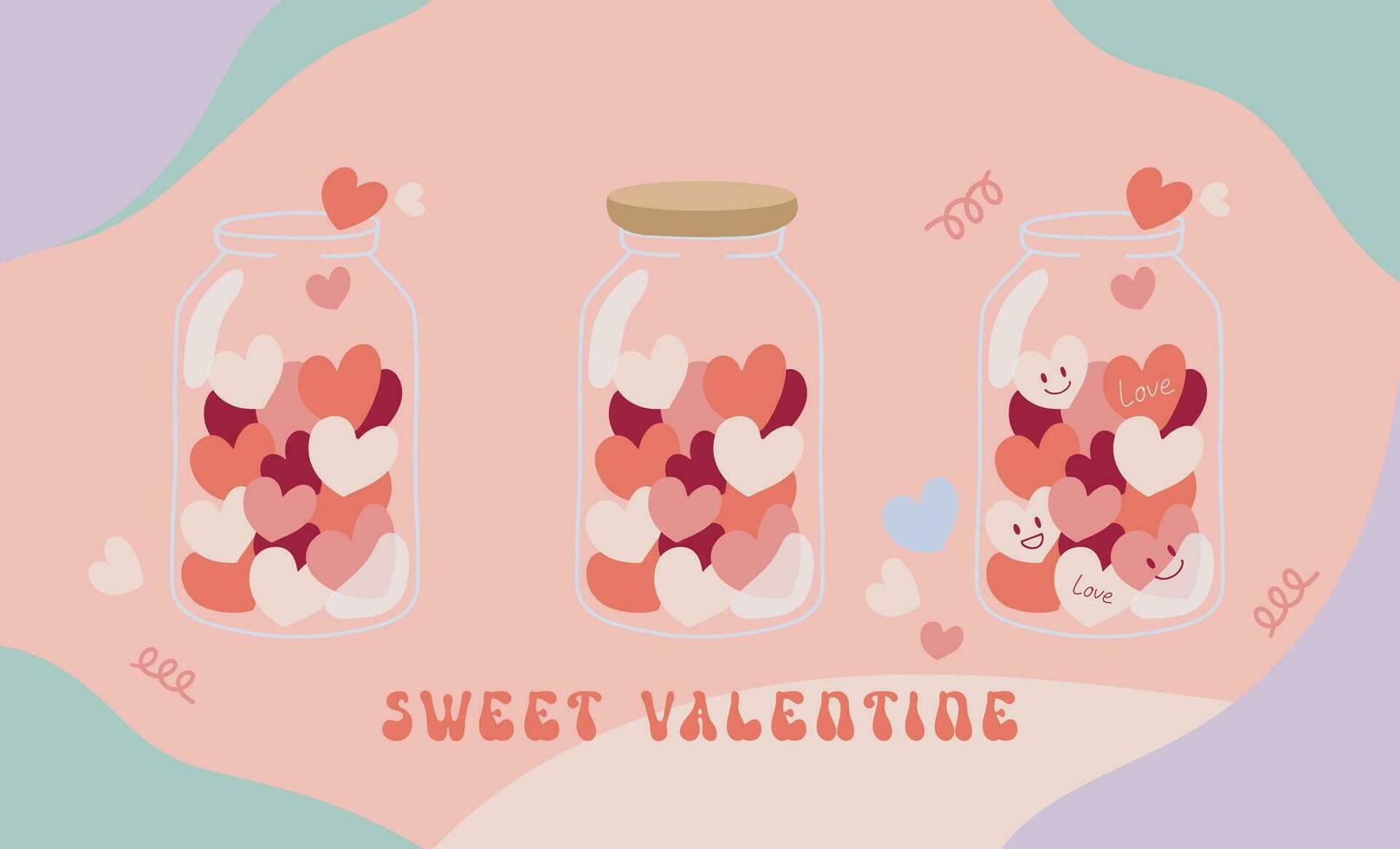 Hand drawn flat illustration of love heart shape paper letter in a jar. Valentine's day, birthday, wedding concept. For poster, card, scrapbooking , tag, invitation, headboard, sticker vector