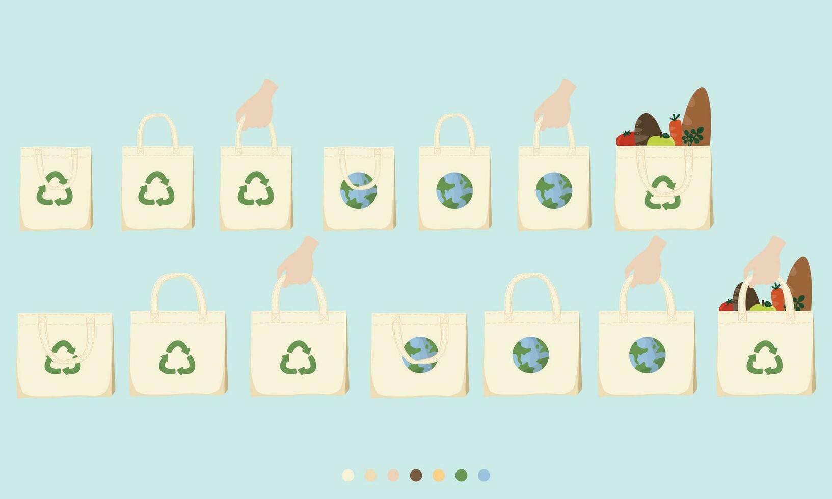 Hand drawn vector illustration of Happy Earth day eco friendly reusable tote bag concept minimal doodle drawing element set. Save the earth, eco friendly. For web, banner, campaign, social media